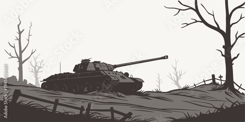 a tank sitting on top of a hill Vector