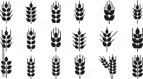 Black wheat icons on white background in rows pattern