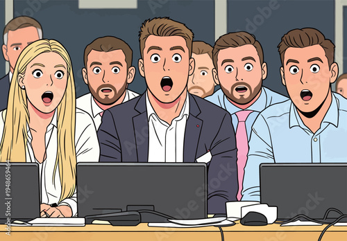 Group of people showing surprise in an office during a meeting or presentation in the daytime