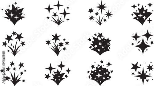 Collection of black starburst and explosion graphic design elements
