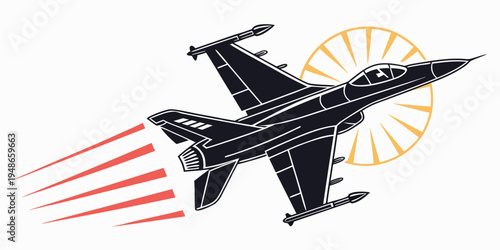 a black fighter jet flying through the air with red trails Vector