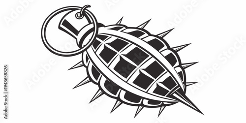 a metal grenade with a pin and safety clip Vector