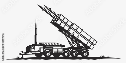 a large truck with a missile launcher on the back Vector