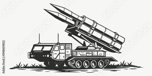 a large military truck with missiles on top Vector