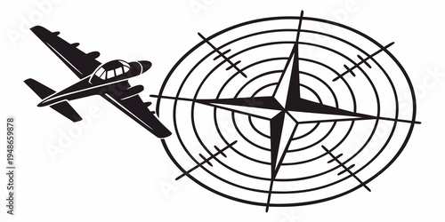 a small airplane flying over a compass Vector