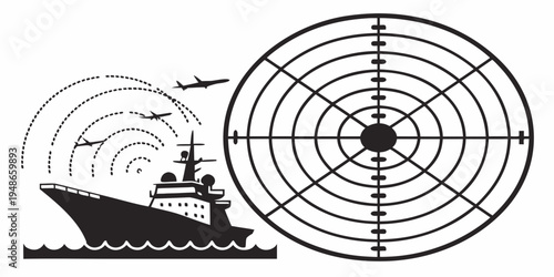 a ship and an airplane are tracked on a radar screen Vector