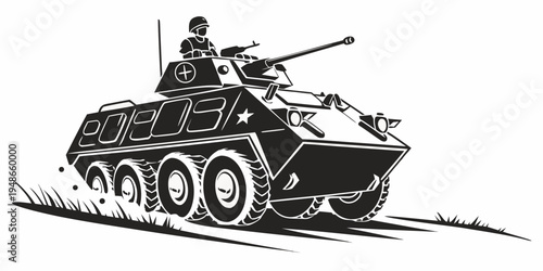 armored personnel carrier with a mounted machine gun Vector