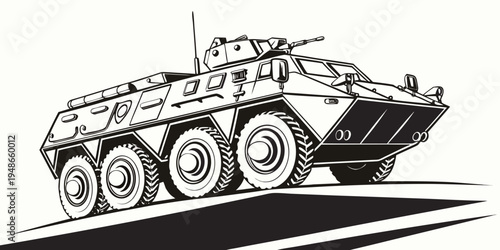a black and white drawing of a military tank Vector