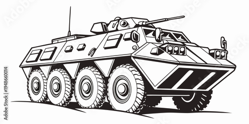 a black and white drawing of a military armored vehicle Vector