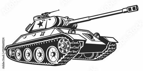 a black and white drawing of a military tank Vector