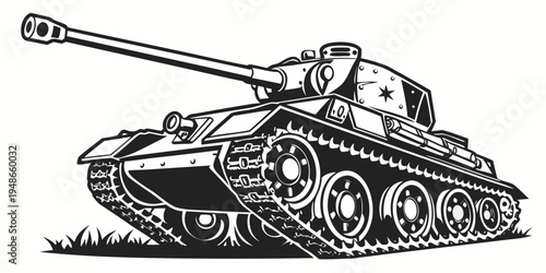 a black and white drawing of a tank Vector