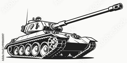a black and white drawing of a military tank Vector