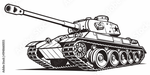 a black and white drawing of a tank Vector