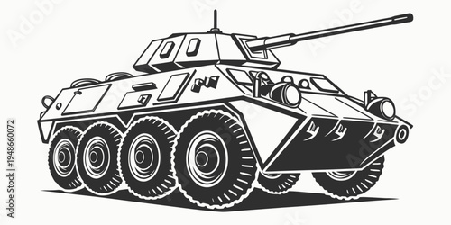 a black and white drawing of a military tank Vector
