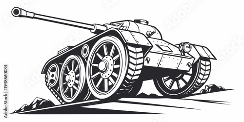 a black and white drawing of a tank Vector