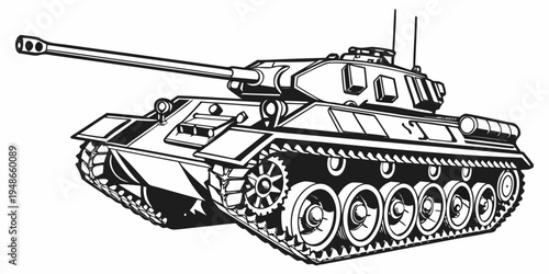 a black and white drawing of a military tank Vector