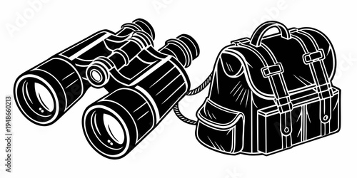 a pair of binoculars and a camera Vector