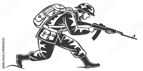 a soldier is running with a gun Vector