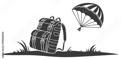 a backpack and parachute on the ground Vector