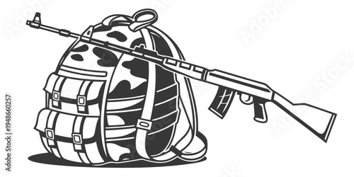 a helmet with a rifle on top of it Vector