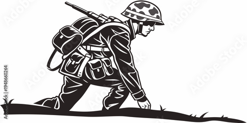 soldier in a crouched position with a rifle Vector