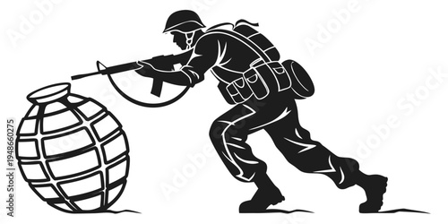 soldier in combat gear carrying large bomb Vector