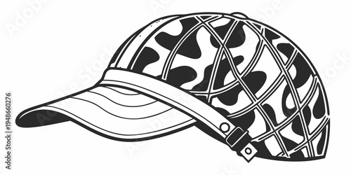 a black and white cow print baseball cap Vector