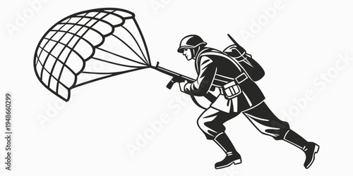 a soldier parachuting down from an aircraft Vector