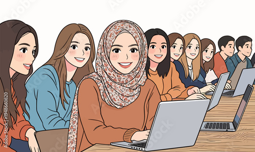 Group of people using laptops in a classroom setting during a training session