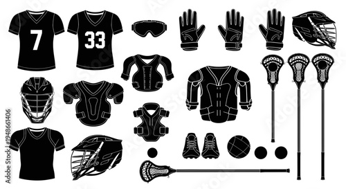 Lacrosse Equipment Set - Vector Icons and Illustrations