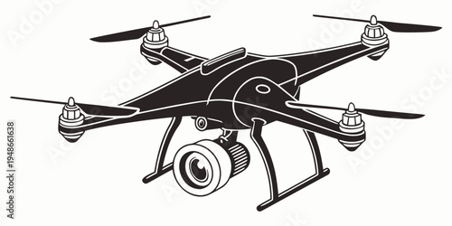 a black drone with a camera attached to the bottom Vector