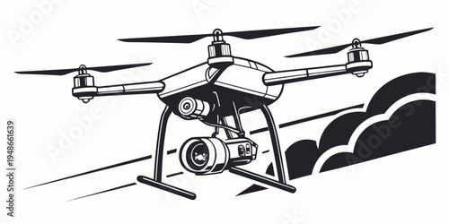 a drone with four rotors and a camera underneath Vector