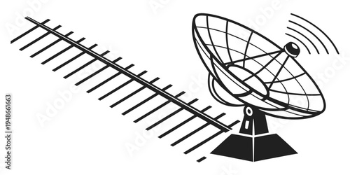 a large satellite dish with a long antenna Vector