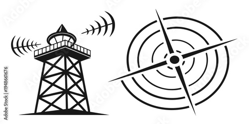 a tower with a radar dish on the right side Vector