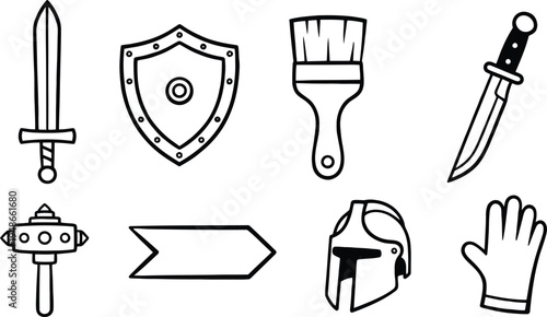 Set of 8 medieval icons vector