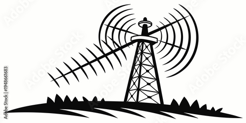 a tall tower with a large antenna on top Vector