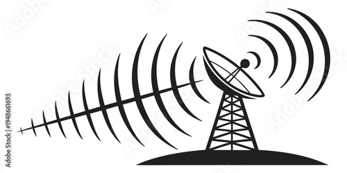 a satellite dish on a tower with signal waves Vector