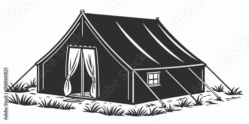a black tent with a window and a door Vector