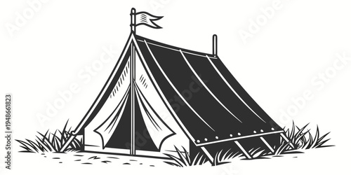 a tent in the middle of a grassy field Vector