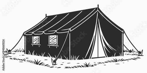 a large tent with a sloping roof and two windows Vector