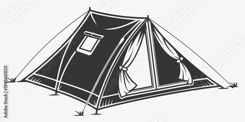 a black tent with a window on the side Vector