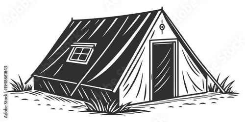 a small tent with a window and open door Vector