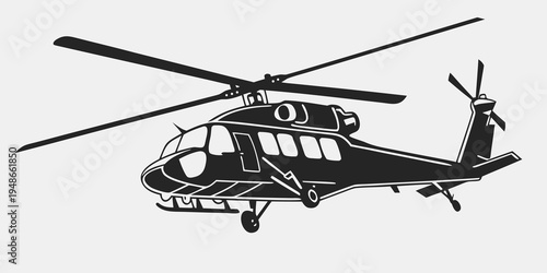 a black helicopter with rotors and windows Vector