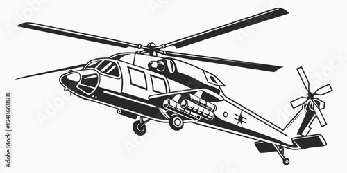 a black and white helicopter is flying in the air Vector