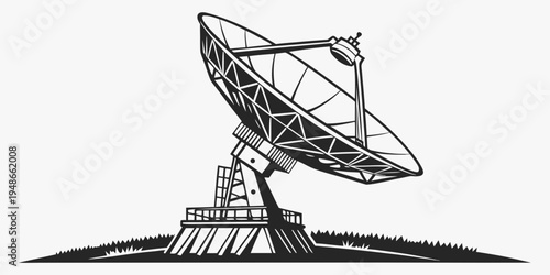 a large satellite dish on a hill Vector