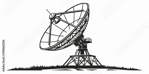 a large satellite dish on a metal tower Vector
