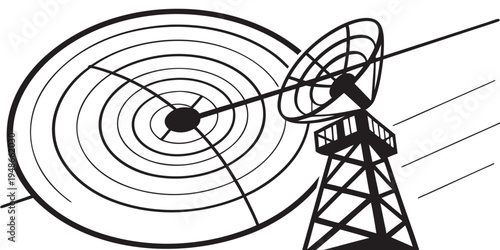 a large satellite dish on a tower emitting signals Vector