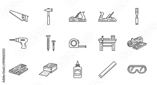 Set of carpentry and woodworking tools icons