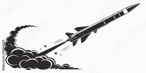 a black and white illustration of a missile launching into the air Vector