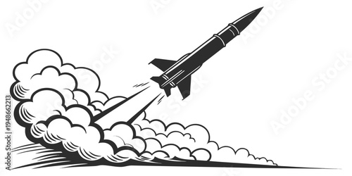 a rocket launching into the sky with smoke Vector